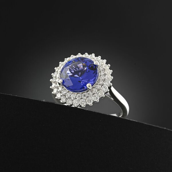 RHAPSODY zertifiziert und geprüft AAAA Tansanit und VS-EF Diamant Halo Ring in 950 Platin - 4,25 ct. image number 1