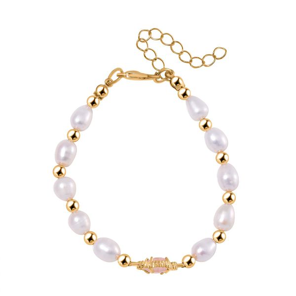 Glas, Weiße Süßwasser Perle Armband BR-Stretch Standard gelb vergoldet image number 2