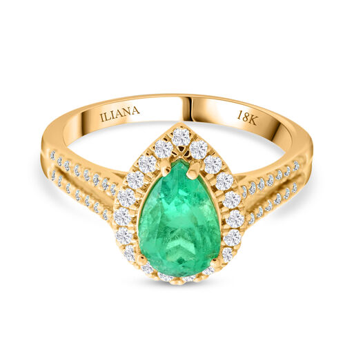 Iliana AAA Kolumbianischer Smaragd, Weißer Diamant Ring 750 Gold (Größe 17.00) ca. 1,80 ct image number 0