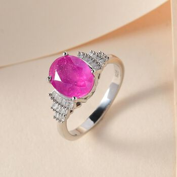 Ilakaka Rosa Saphir und wei&szlig;er Diamant-Ring, 925 Silber platiniert  ca. 4,01 ct