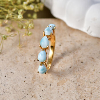 D'Joy Larimar Ring 925 Silber 750 Vergoldet (Gr&ouml;&szlig;e 19.00) ca. 2,61 ct