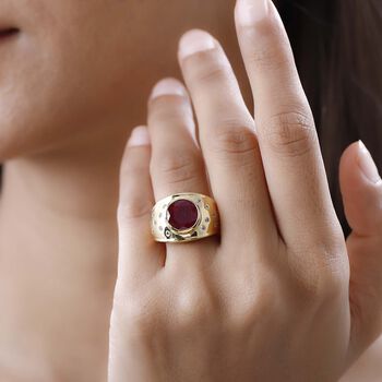 Afrikanischer Rubin (Fissure gef&uuml;llt), Wei&szlig;er Zirkon Ring, 925 Silber Gelbgold Vermeil (Gr&ouml;&szlig;e 17.00) ca. 5.76 ct