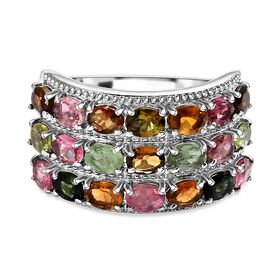 Natürlicher, mehrfarbiger Turmalin-Cluster-Ring - 3,63 ct.