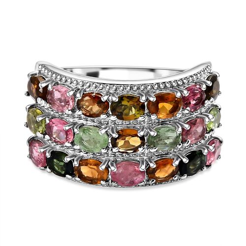 Natürlicher, mehrfarbiger Turmalin-Cluster-Ring - 3,63 ct. image number 0