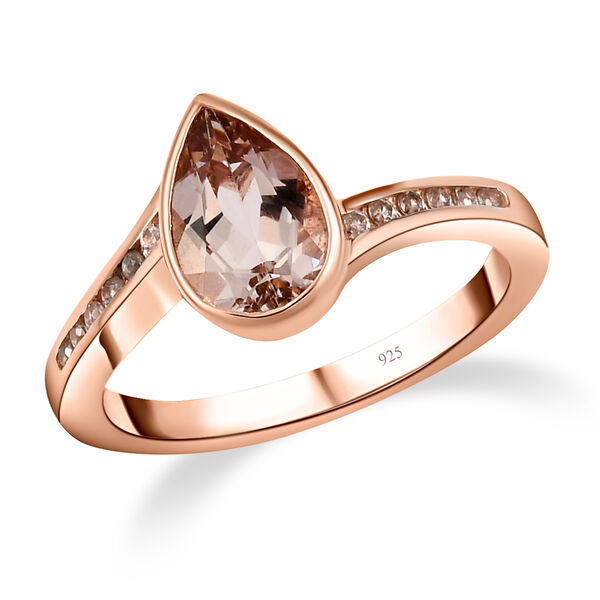 Morganit und wei&szlig;er Zirkon-Ring, 925 Silber Ros&eacute;gold Vermeil  ca. 1,32 ct image number 4