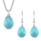 3er Set - Sleeping-Beauty-farbene Muschelkernperle Anhänger mit Kette und Ohrringe, Messing und Edelstahl