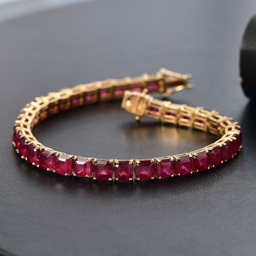 Königliche Eleganz Afrikanischer Rubin (Fissure gefüllt) Armband ca. 19 cm 925 Silber 750 Gelbgold Vermeil ca. 30,63 ct. image number 1