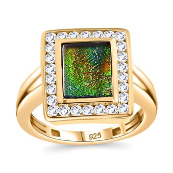 Ammolit, Wei&szlig;er Zirkon Baguetteschliff Ring, 925 Silber, 750 Gelbgold Vermeil (Gr&ouml;&szlig;e 21.00) ca. 2.76 ct