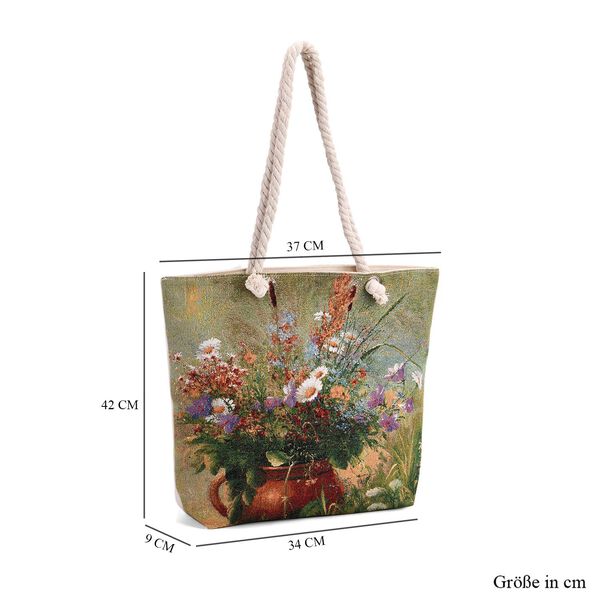 Jacquardgewebte Tasche aus Jute, 42x37x34 cm, Blumenmuster image number 7