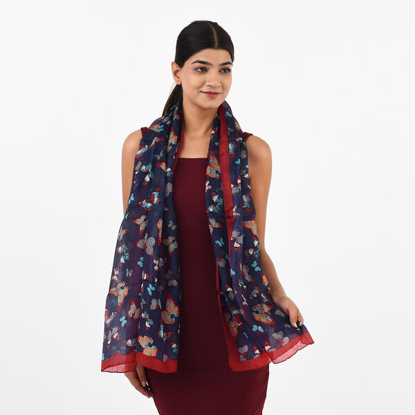 Bedruckter 100% Satin-Seidenschal, 48x160cm, himmelblau image number 3