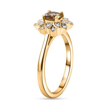 AA Nat&uuml;rlicher goldener Tansanit, Moissanit Ring 925 Silber 750 Gelbgold Vermeil (Gr&ouml;&szlig;e 20.00) ca. 0,60 ct