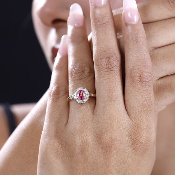 AAAA Padparadscha Saphir und Diamant Ring in 585 Gold - 1,37 ct. image number 9