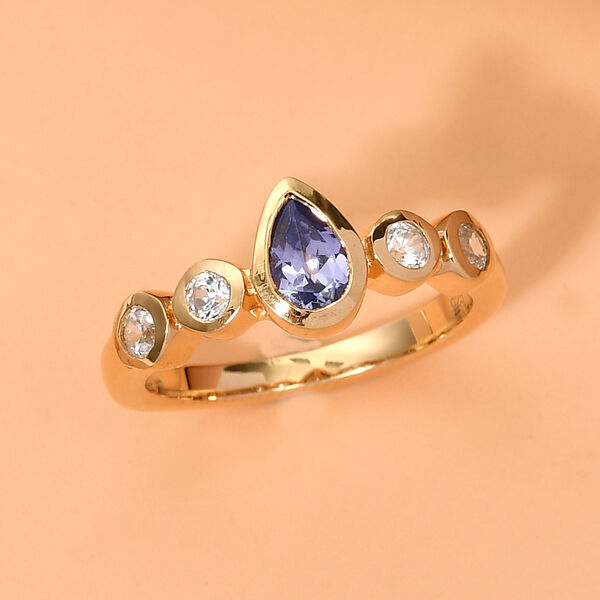 Tansanit und Zirkon Ring 925 Silber vergoldet  ca. 0,79 ct image number 2