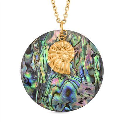 Abalone Muschel Ammonit-Design Anh&auml;nger mit Kette, Reiner Edelstahl, goldfarben