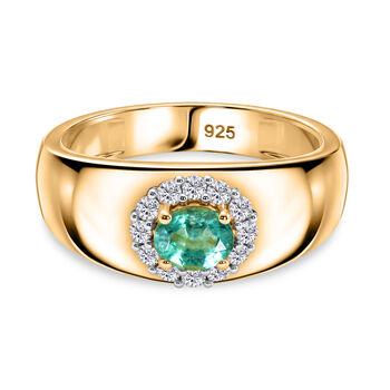 AAA Kagem Sambischer Smaragd, Wei&szlig;er Zirkon Ring 925 Silber Gold (Gr&ouml;&szlig;e 17.00) ca. 0,57 ct