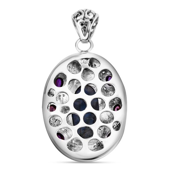 Labradorit, Ilakaka Rosa Saphir (Fissure gef&uuml;llt) Anh&auml;nger 925 Silber ca. 11.40 ct image number 4