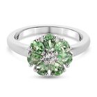AAA Tsavorit Granat und Zirkon Solitär Ring 925 Silber platiniert (Größe 19.00) ca. 1,06 ct