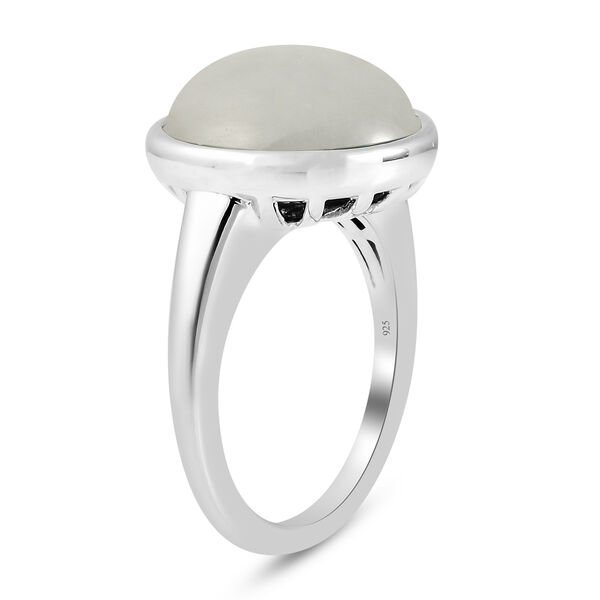 Wei&szlig;e Jade Solit&auml;r Ring 925 Silber Rhodium-&Uuml;berzug image number 4
