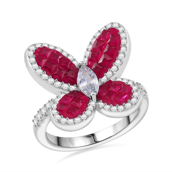 Rubin-Farbe und wei&szlig;er Zirkonia Ring