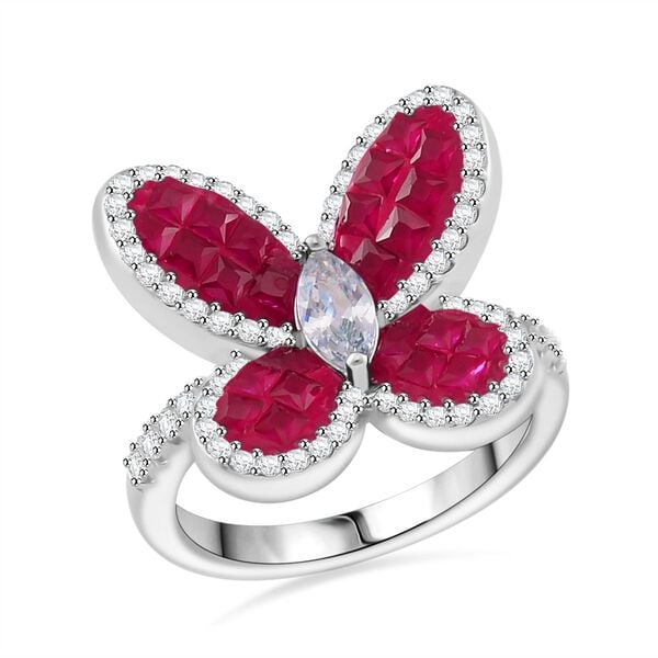 Rubin-Farbe und weißer Zirkonia Ring image number 0