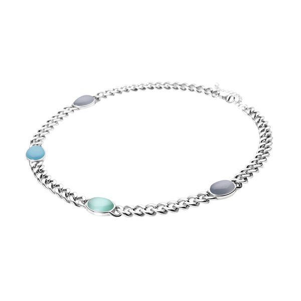 Mehrfarbige Katzenaugen Halskette, ca. 50 cm, reiner Edelstahl ca. 25.00 ct image number 3