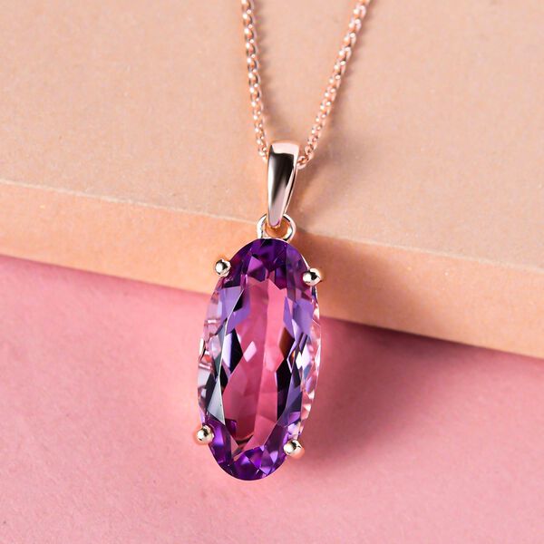 Rose De France Amethyst Solitär-Anhänger mit Kette, 925 Silber rosévergoldet ca. 8,49 ct. image number 3