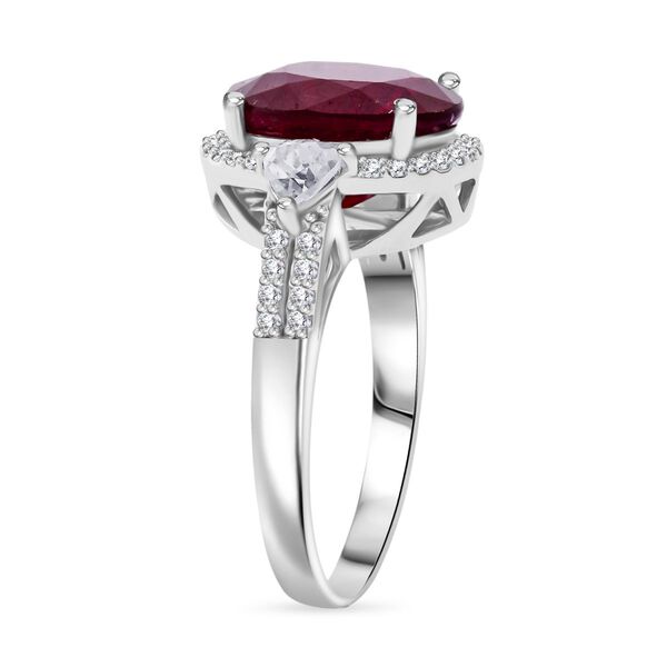 Afrikanischer Rubin (Fissure gef&uuml;llt), Wei&szlig;er Zirkon Ring 925 Silber rhodiniert (Gr&ouml;&szlig;e 20.00) ca. 4.90 ct image number 4