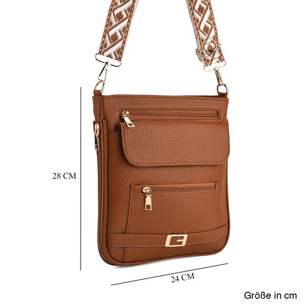 Crossbody-Tasche mit gewebtem Schulterriemen und Rei&szlig;verschlussf&auml;chern, 24x28 cm, Braun image number 8
