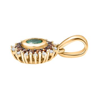 Regal Halo - D joy Kagem Sambischer Smaragd, Brauner Zirkon Anh&auml;nger 925 Silber 750 Gelb Vergoldet ca. 0,70 ct.