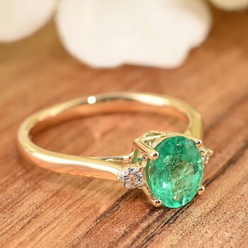 LUXORO AAA Kolumbianischer Smaragd, Wei&szlig;er Diamant Ring 585 Gold (Gr&ouml;&szlig;e 18.00) ca. 1,10 ct