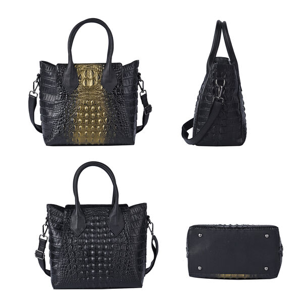 Crossbody Tasche aus 100% echtem Leder mit Kroko-Pr&auml;gung, Gr&ouml;&szlig;e 28x14x27 cm, Golden image number 4