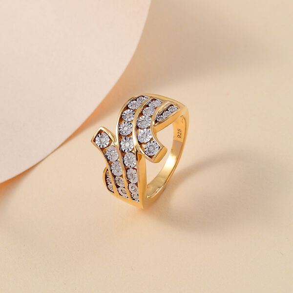 Wei&szlig;er Diamant-Ring, 925 Silber 750 Gelbgold Vermeil - 0,14 ct. image number 2