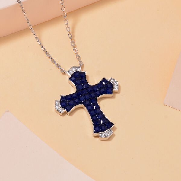 Blauer und wei&szlig;er Kreuz Zirkonia Anh&auml;nger mit 45cm Kette image number 2