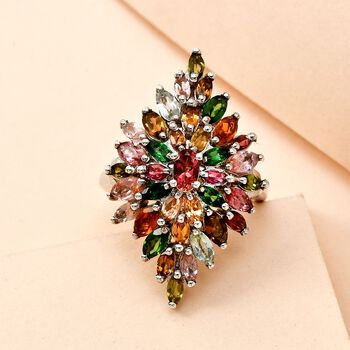 Nat&uuml;rlicher Mehrfach-Turmalin Ring, 925 Silber platiniert  ca. 3,68 ct