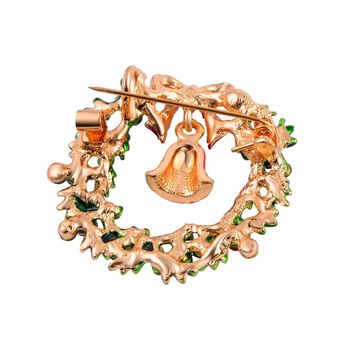 Emaillierter, mehrfarbiger Kristall-Weihnachtskranz mit Glocken-Brosche