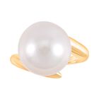 Weiße Edison Perle Ring ( 14-15 mm), 925 Silber Gelbgold Vermeil,(Größe 16.00)