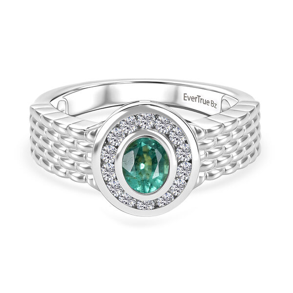 EVER TRUE AA Kagem Sambischer Smaragd, Wei&szlig;er Zirkonia Ring Reine Bronze (Gr&ouml;&szlig;e 17.00) (10-15 Werktage Lieferzeit)