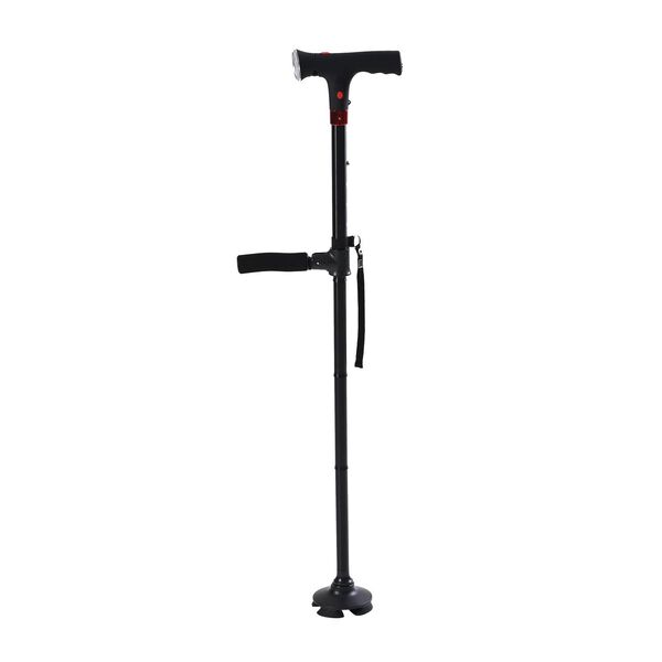 Klappbarer Smart-Walking-Stick mit drehbarem LED-Frontlicht und SOS-Alarm, Schwarz