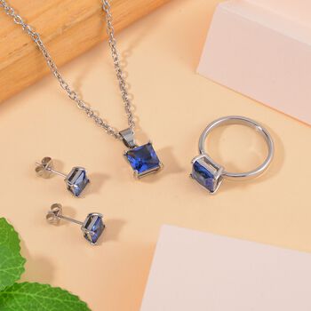 Blauer Kristall Schmuckset Reiner Edelstahl