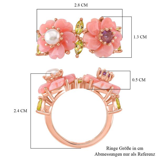 D'Joy Natürliche Rosa Königsmuschel Perle, Rosa Amethyst, Peridot Ring 925 Silber Roségold Vermeil (Größe 16.00) image number 5