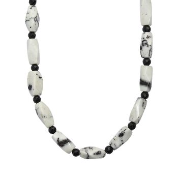 Wei&szlig;er T&uuml;rkis-Jaspis, Schwarzer Spinell Halskette ca. 50 cm Nickelfreies Messing platiniert ca. 200.00 ct