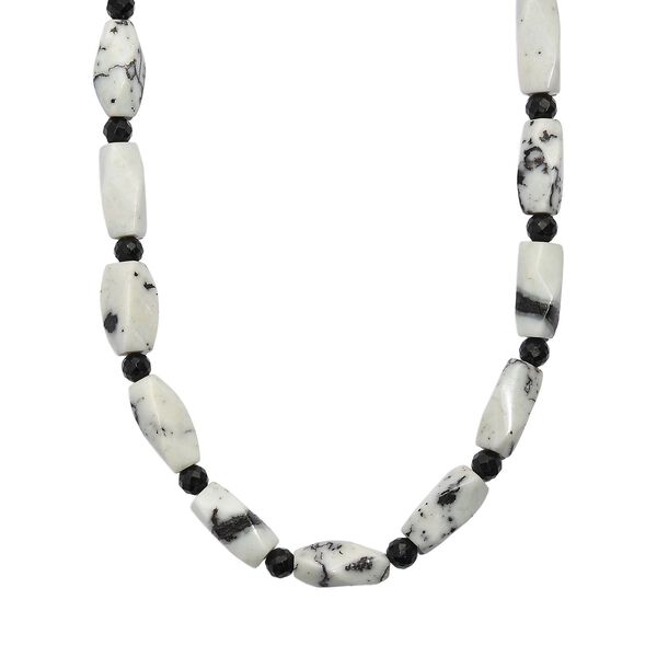 Wei&szlig;er T&uuml;rkis-Jaspis, Schwarzer Spinell Halskette ca. 50 cm Nickelfreies Messing platiniert ca. 200.00 ct