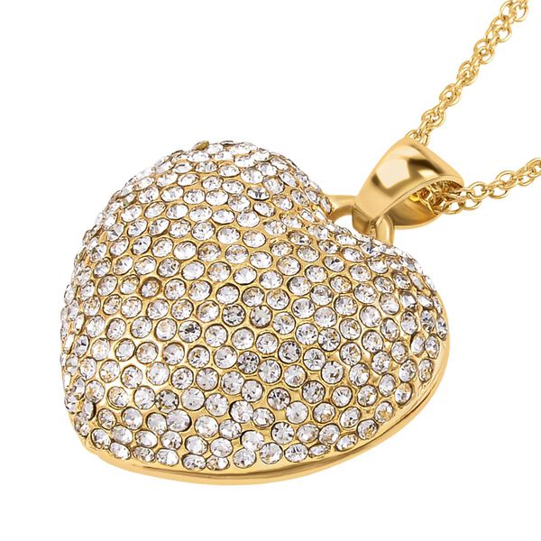 Weißer Kristall-Herz-Anhänger mit 73cm Kette in Goldton image number 3