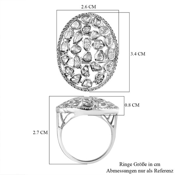 Handgearbeiteter Polki Diamant-Ring, 925 Silber platiniert  ca. 1,00 ct image number 7