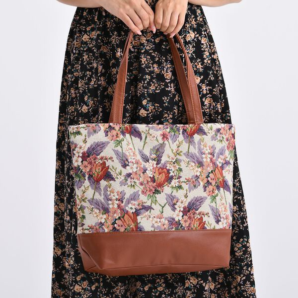 Schultertasche mit Blumenprint, 42x34x12cm, Mehrfarbig image number 4