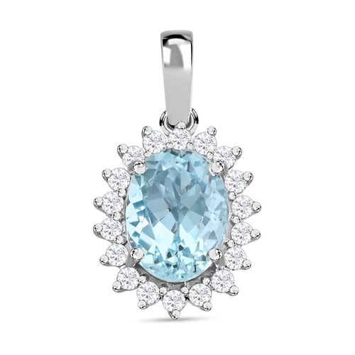 ILIANA zertifiziert und geprüft AAA Santamaria Aquamarin und Diamant Anhänger in 750 Weißgold - 1,4 ct. image number 0