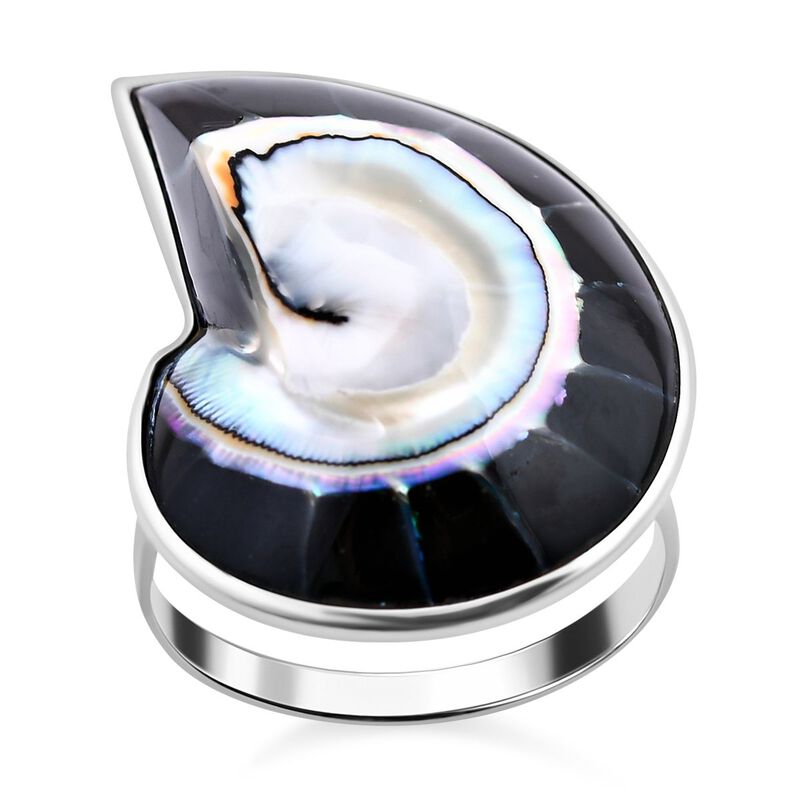 Royal Bali - Schwarzer Harz Muschel Ring, 925 Silber (Größe 17.00) image number 0