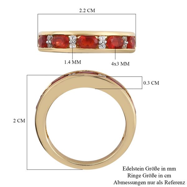 Mexikanischer Kirschfeuer-Opal und Zirkon Ring 925 Silber 585 Vergoldet image number 7