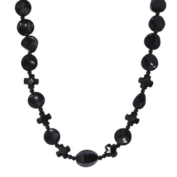 Schwarzer Spinell, Glas Halskette ca. 50 cm Edelstahl rhodiniert