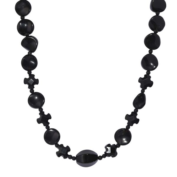 Schwarzer Spinell, Glas Halskette ca. 50 cm Edelstahl rhodiniert image number 0